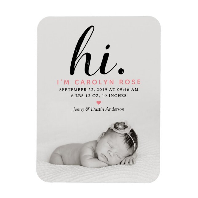 Magnet Flexible Typographe moderne "Salut". Photo Birth Announceme (Vertical)
