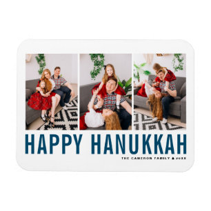 Magnet Flexible Typographie Bleue Photo Collage Happy Hanoukka