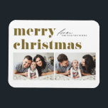Magnet Flexible Typographie Gold Retro Joyeux Noël Deux photos<br><div class="desc">Célébrez l'esprit de vacances avec notre aimant photo de Noël personnalisable! Parfait pour capturer vos moments de fête préférés, cet aimant vous permet de créer un souvenir unique qui met en valeur la joie et l’amour de votre famille pendant la période des fêtes. Il présente une typographie rétro et audacieuse....</div>