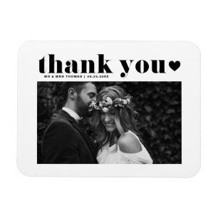Magnet Flexible Typographie noir Retro Mariage photo Merci