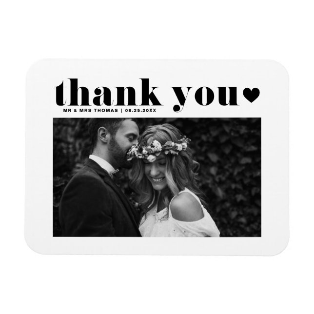Magnet Flexible Typographie noir Retro Mariage photo Merci (Horizontal)