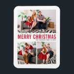 Magnet Flexible Typographie rouge Joyeux Noël Trois photos<br><div class="desc">Joyeux Noël! Apportez une touche de joie de vacances à votre maison avec notre Aimant photo de Noël personnalisable! Parfait pour exposer des souvenirs chéris, cet aimant vous permet de le personnaliser avec votre photo festive préférée, ce qui en fait un ajout unique à votre décor de vacances. Un cadeau...</div>