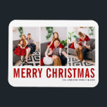 Magnet Flexible Typographie rouge Joyeux Noël Trois photos Collage<br><div class="desc">Joyeux Noël! Apportez une touche de joie de vacances à votre maison avec notre Aimant photo de Noël personnalisable! Parfait pour exposer des souvenirs chéris, cet aimant vous permet de le personnaliser avec votre photo festive préférée, ce qui en fait un ajout unique à votre décor de vacances. Un cadeau...</div>