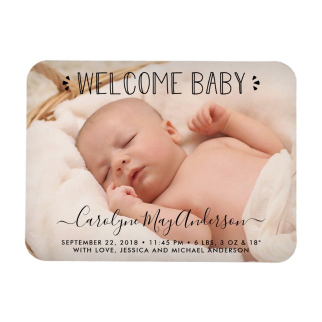 Magnet Flexible Typographie tendance "Welcome Baby" Photo Annonce (Horizontal)