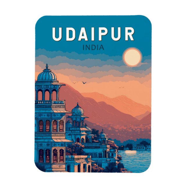 Magnet Flexible Udaipur Inde Illustration Voyage Art Vintage (Vertical)