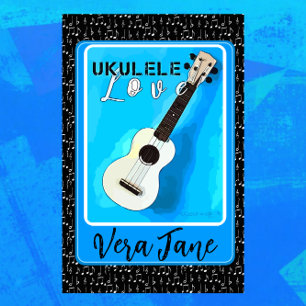 Magnet Flexible Ukulele Love nuances de bleu avec nom