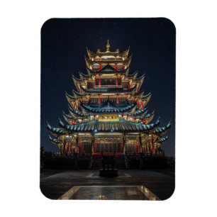 Magnet Flexible Un bâtiment japonais traditionnel s'illumine dans