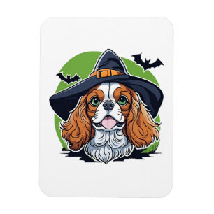 Magnet Flexible Un chien portant un chapeau de sorcière avec des c