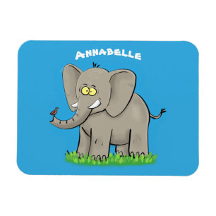 Magnet Flexible Un joli éléphant drôle avec un oiseau sur le tronc
