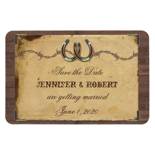 Magnet Flexible Un pays rustique en fer à cheval Mariage Enregistr (Horizontal)