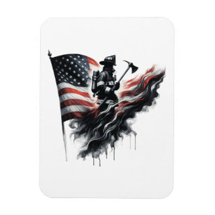 Magnet Flexible Un pompier américain.Drapeau des Etats-Unis.