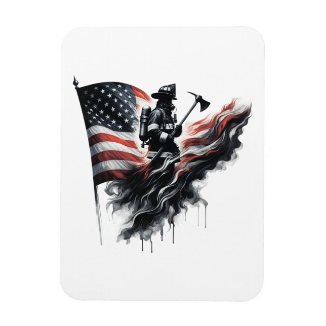 Magnet Flexible Un pompier américain.Drapeau des Etats-Unis. (Vertical)