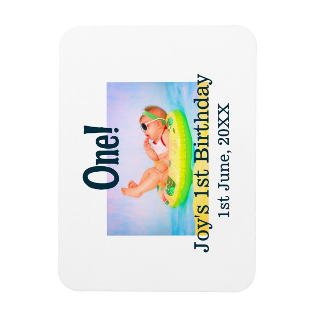 Magnet Flexible Un premier anniversaire photo moderne ajouter nom  (Vertical)