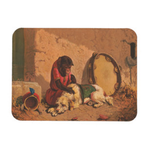 Magnet Flexible Un Singe Et Un Chien Avec Un Grand Tambourin