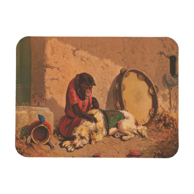 Magnet Flexible Un Singe Et Un Chien Avec Un Grand Tambourin (Horizontal)