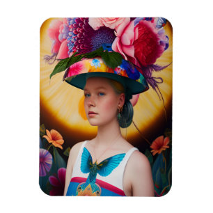 Magnet Flexible Une dame avec un casquette solaire à fleurs