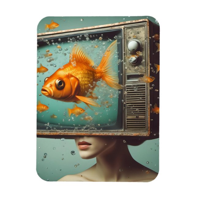Magnet Flexible Une femelle poisson rouge TV Head Retro Toute l'oc (Vertical)