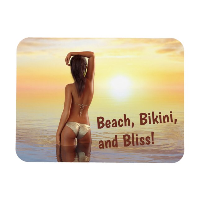 Magnet Flexible Une fille en bikini en mer au coucher du soleil (Horizontal)