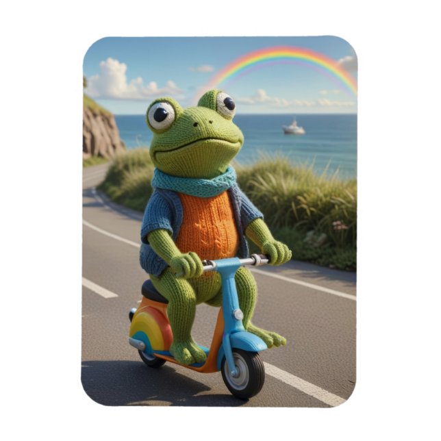 Magnet Flexible Une grenouille tricotée conduit un scooter (Vertical)