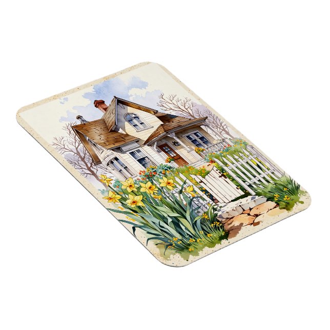 Magnet Flexible une maison aux jonquilles jaunes fleuries (Côté Droit)