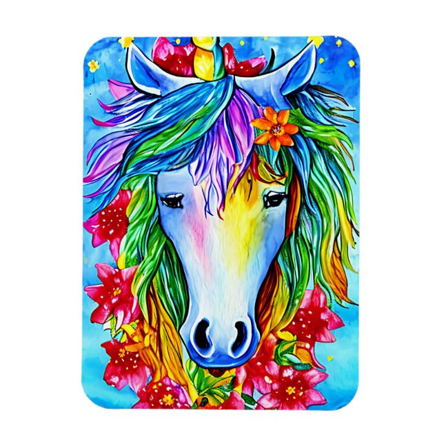Magnet Flexible Unicorne Abstraite Fleurs de visage aquarelle Art (Vertical)