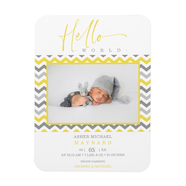 Magnet Flexible Unisex Jaune Grey Zigzag Hello World Nouveau-né (Vertical)