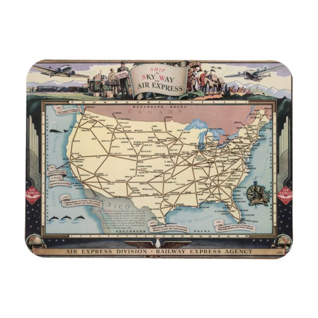 Magnet Flexible United States Map Ship the Skyway via Air Express (Horizontal)