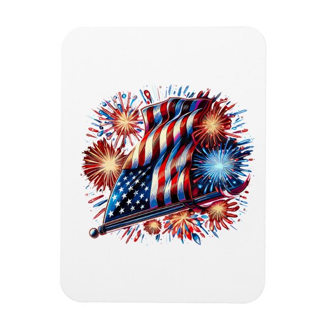 Magnet Flexible USA Flag Fireworks Patriotic (Vertical)