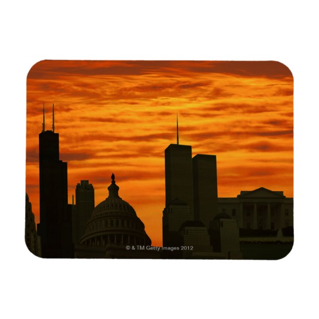 Magnet Flexible USA, Washington DC, Maison Blanche et Commerce mon (Horizontal)