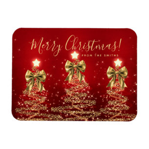 Magnet Flexible Vacances élégantes Or Rouge Arbres de Noël Salutat