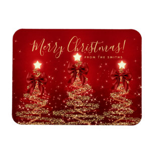 Magnet Flexible Vacances élégantes Or Rouge Arbres de Noël Salutat
