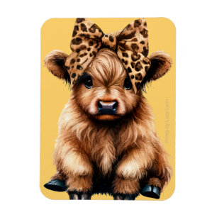 Magnet Flexible Vache Highland mignonne avec Bow Jaune