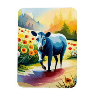 Magnet Flexible Vache mignonne dans le champ floral