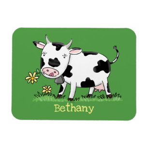 Magnet Flexible Vache mignonne en vert dessin animé sur le terrain