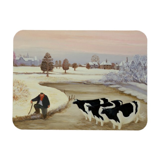 Magnet Flexible Vaches dans une rivière d'hiver (Horizontal)