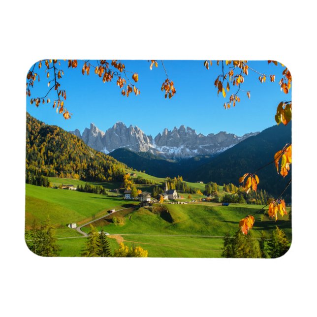 Magnet Flexible Val di Funes vallée en automne aimant rectangulair (Horizontal)