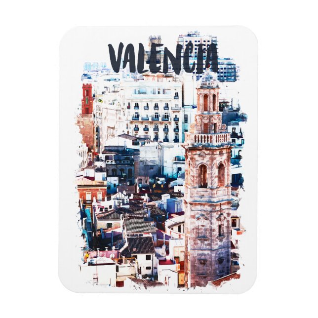 Magnet Flexible Valencia Espagne Architecture Aquarelle Ville (Vertical)