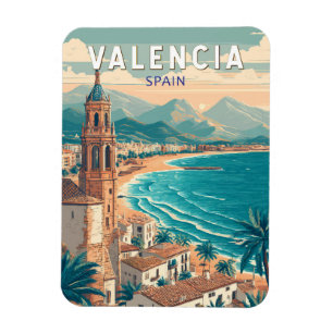 Magnet Flexible Valencia Espagne Illustration Voyage Art Vintage