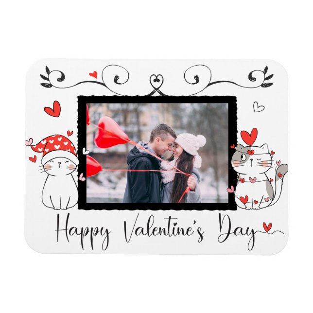 Magnet Flexible Valentine Cute Chat Coeurs Photo personnalisée (Horizontal)