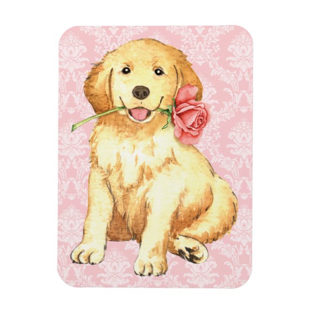 Magnet Flexible Valentine Rose Golden Retriever (Vertical)