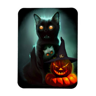 Magnet Flexible Vampire Cat and Wizard Pumpkin Halloween Surreal  