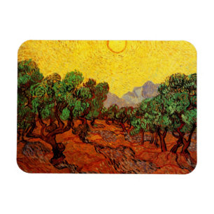 Magnet Flexible Van Gogh Oliviers avec ciel jaune et soleil