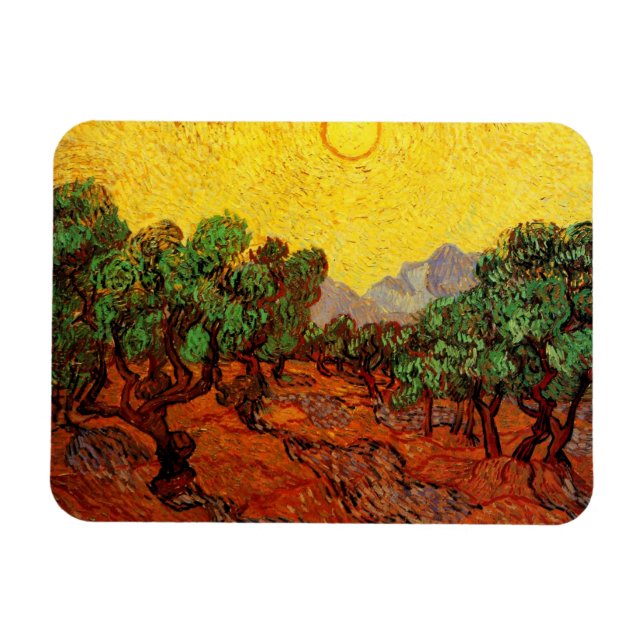 Magnet Flexible Van Gogh Oliviers avec ciel jaune et soleil (Horizontal)