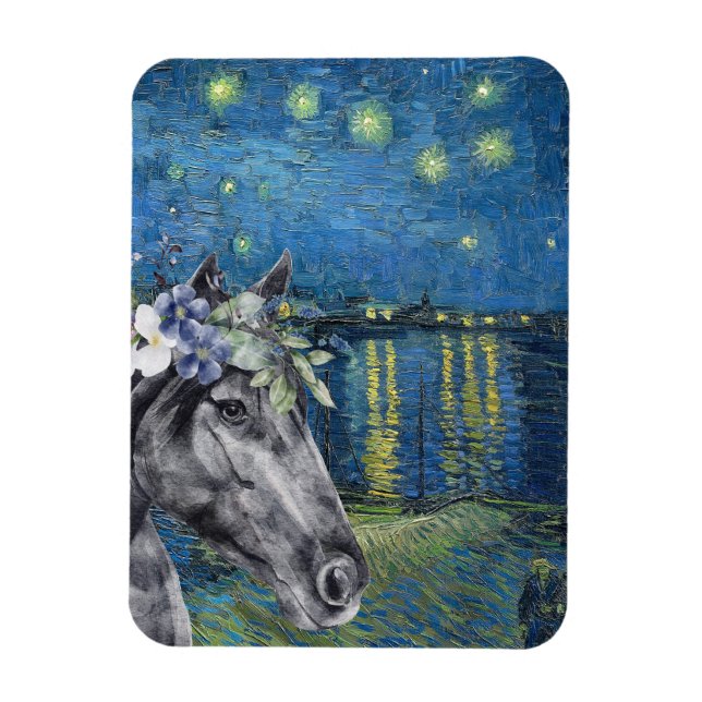 Magnet Flexible Van Gogh Starry Nuit et Black Horse (Vertical)
