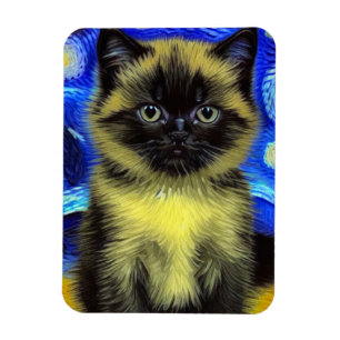 Magnet Flexible Van Gogh Starry Nuit Siamese Cat