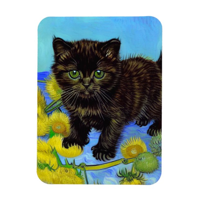 Magnet Flexible Van Gogh Style Chat avec tournesol (Vertical)