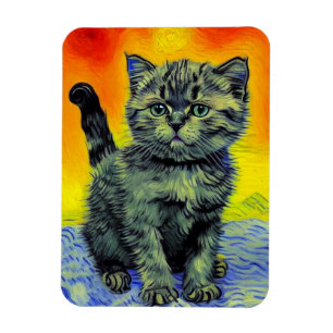 Magnet Flexible Van Gogh Style Chat Sunset Beach