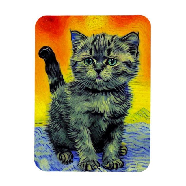 Magnet Flexible Van Gogh Style Chat Sunset Beach (Vertical)