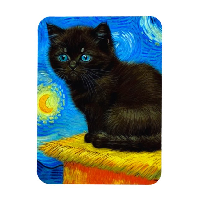 Magnet Flexible Van Gogh Style Starry Night Cat (Vertical)