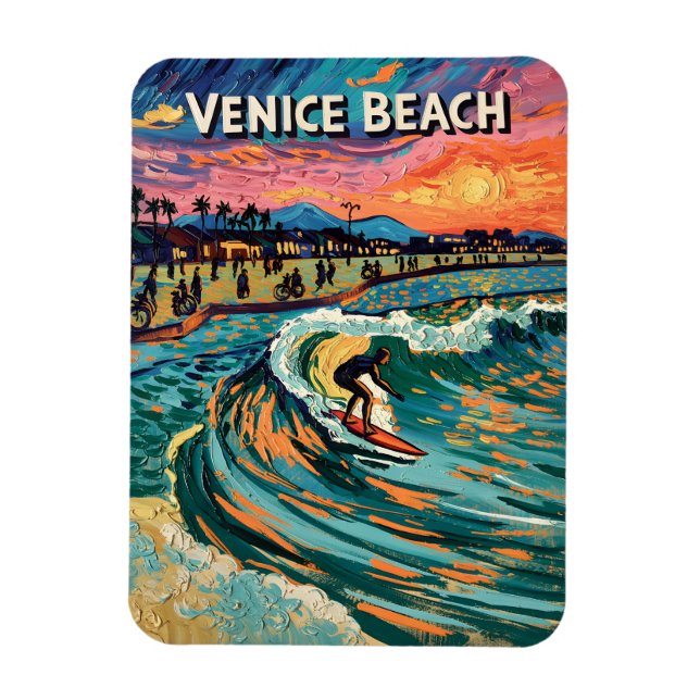 Magnet Flexible Van Gogh Venice Beach Surf California Retro Travel (Vertical)